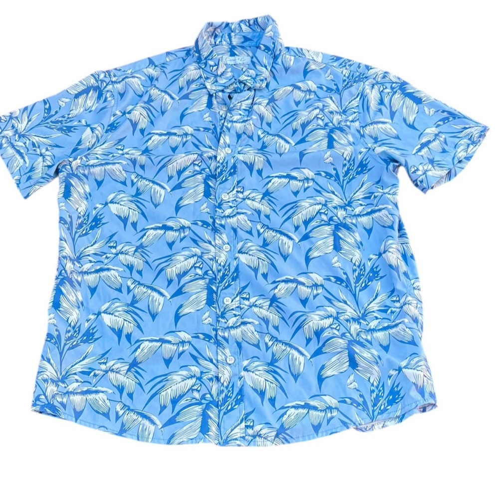 Cotton & Co. Men’s Blue Bamboo Print Large Hawaiian Button Down Shirt